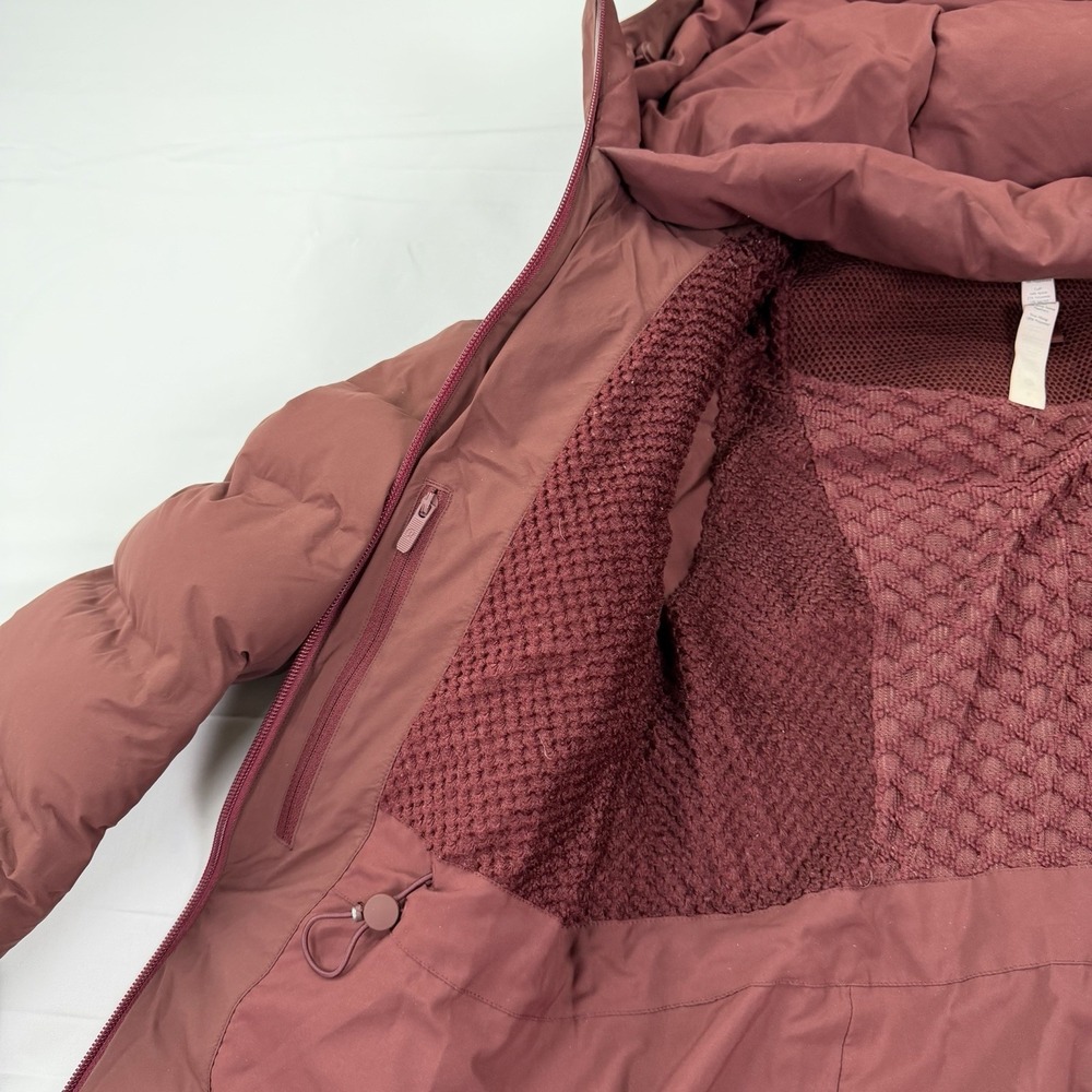 Lululemon Long Puffer Coat Women's 6 Burgundy Goose Down Hooded Winter Parka - Picture 13 of 16